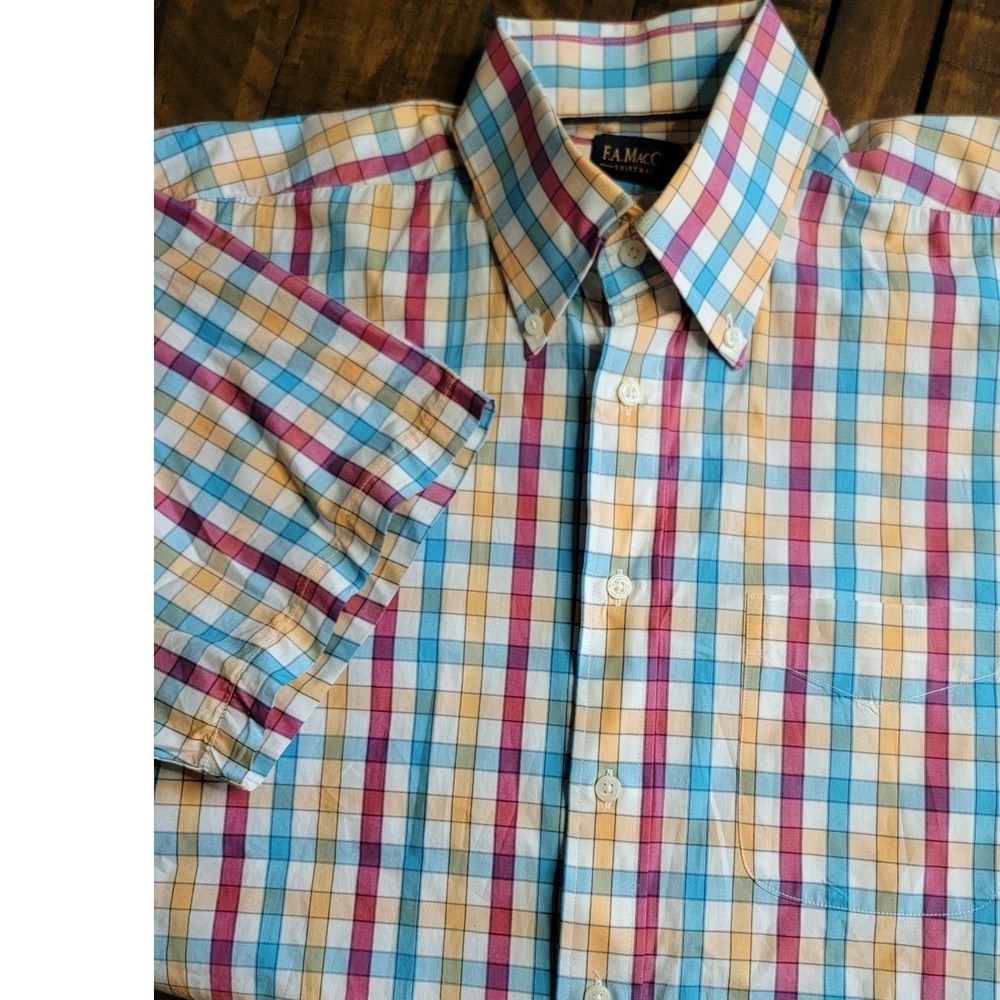 FA MacClure Plaid Button‎ Down Shirt Mens L Multi-color EUC Short Sleeve Cotton